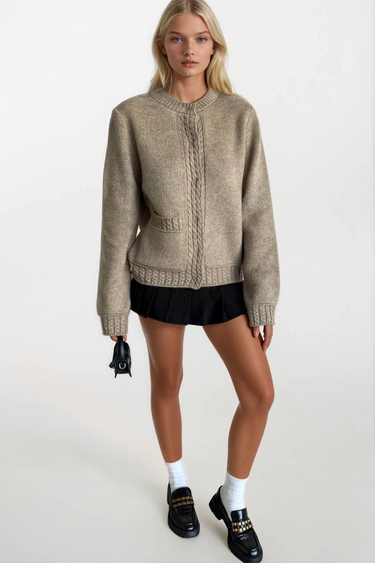 Toptan Tek Cepli Çıtçıtlı Vizon Triko Hırka