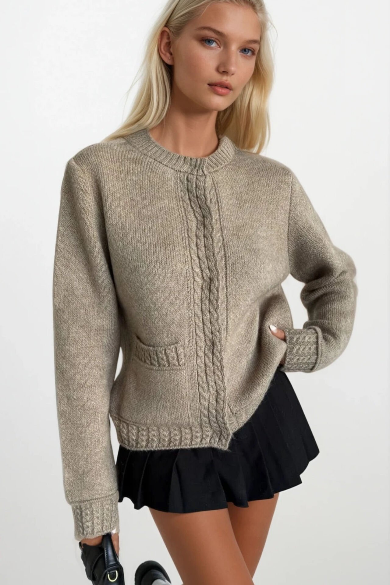 Toptan Tek Cepli Çıtçıtlı Vizon Triko Hırka