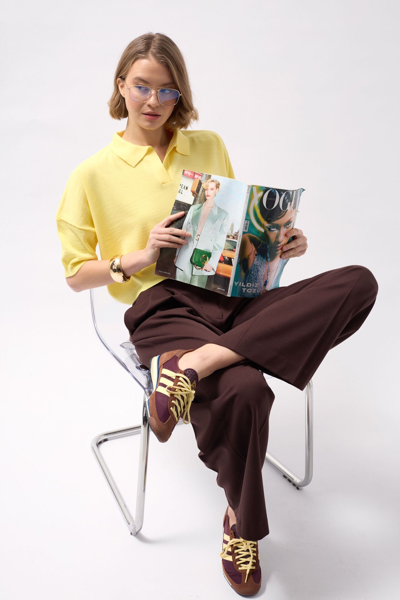 Wholesale V Neck Crop Yellow Blouse