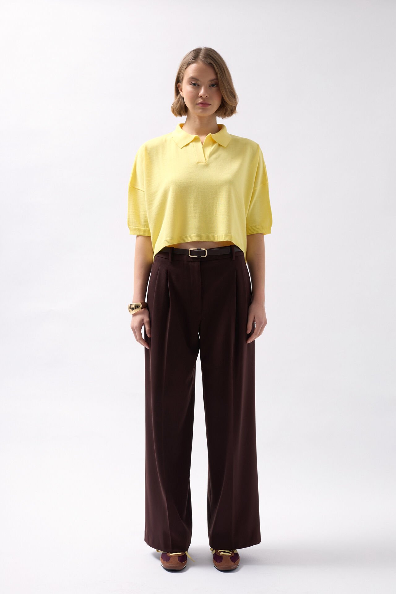 Wholesale V Neck Crop Yellow Blouse