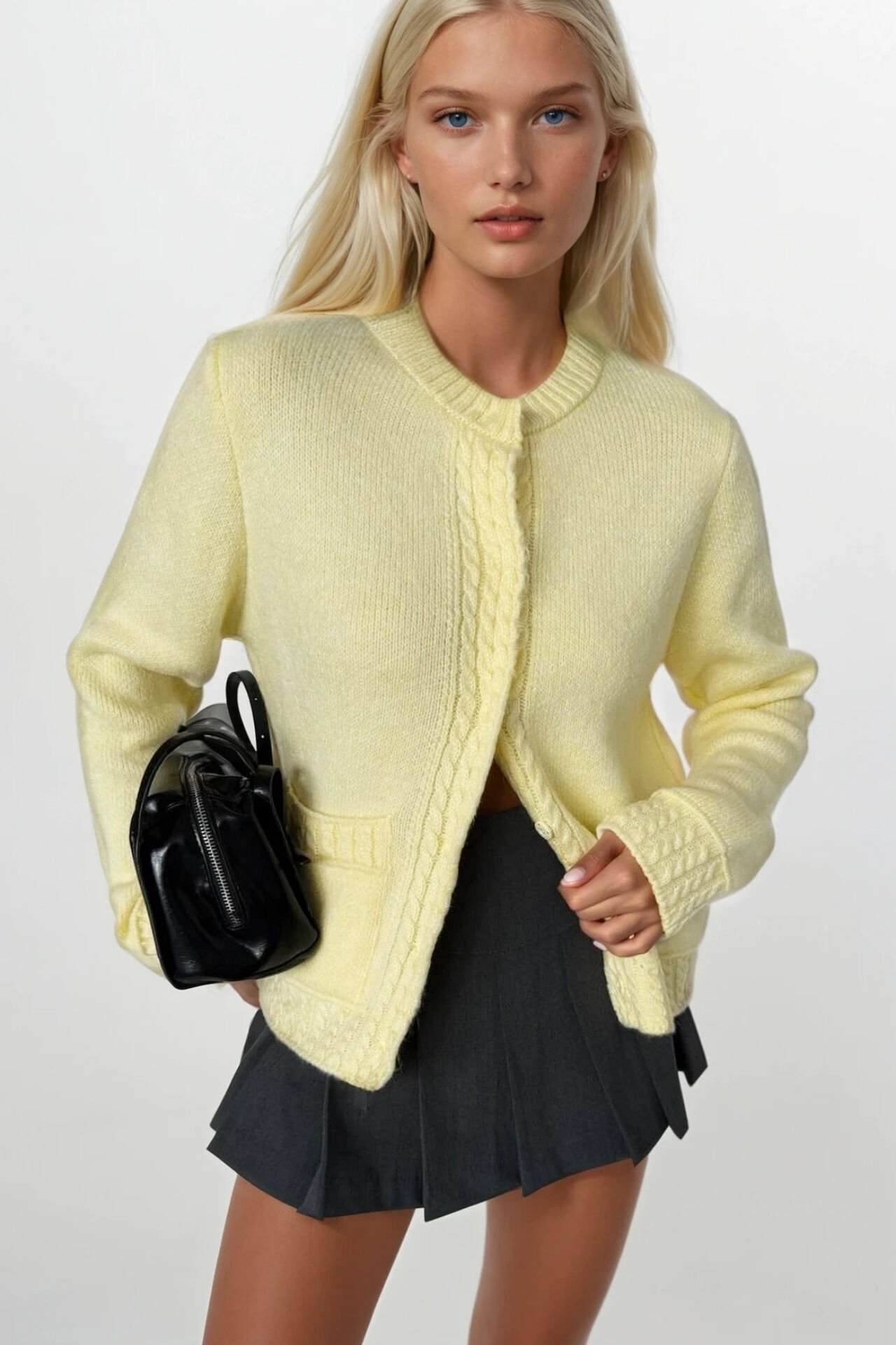 Toptan Tek Cepli Çıtçıtlı Sarı Triko Hırka