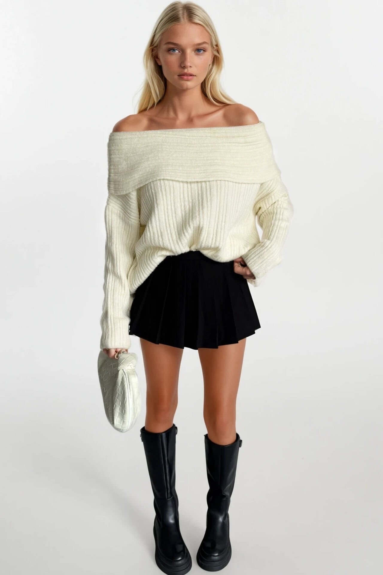 Toptan Madonna Yaka Ekru Triko Kazak