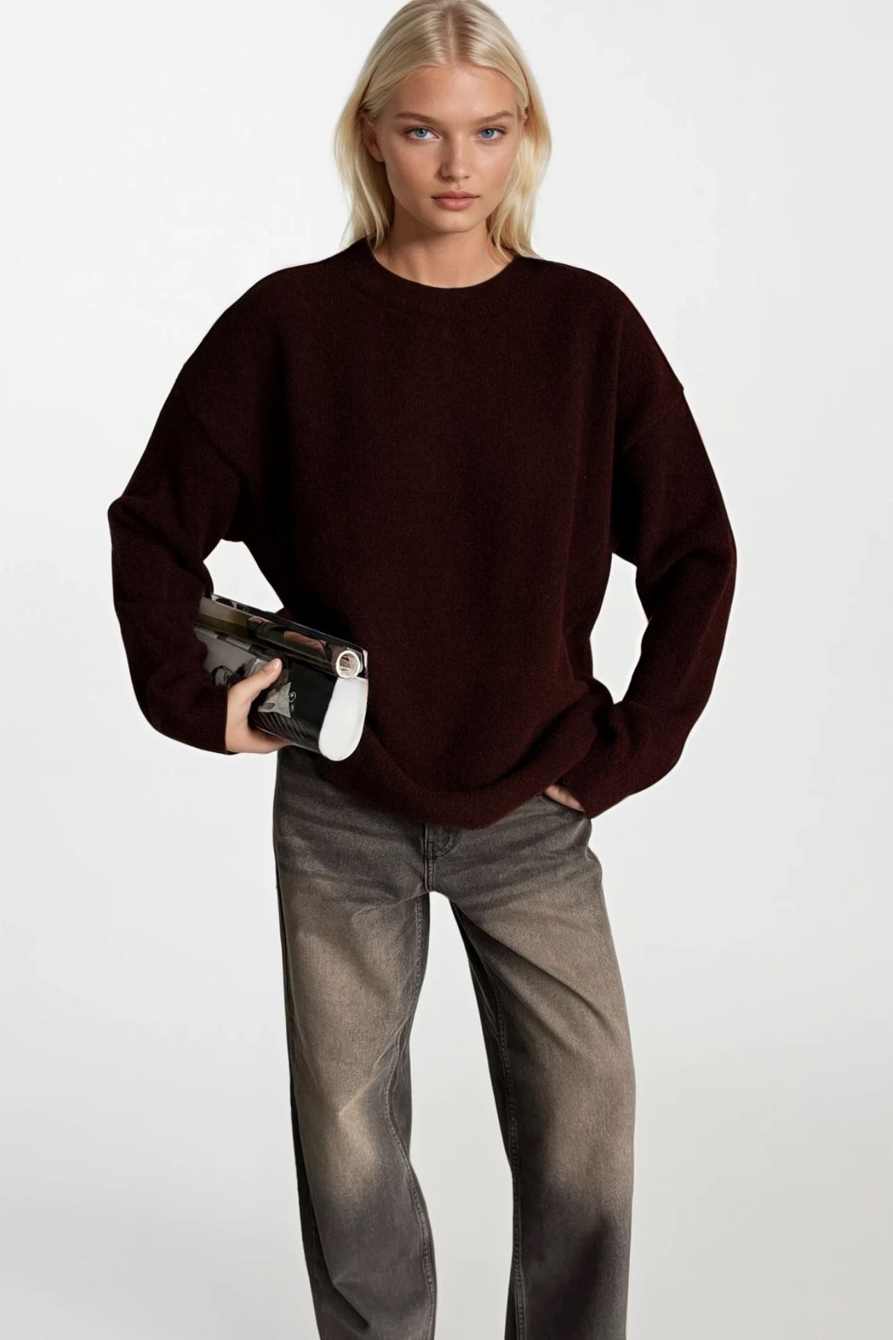 Toptan Bisiklet Yaka Basic Bordo Kazak