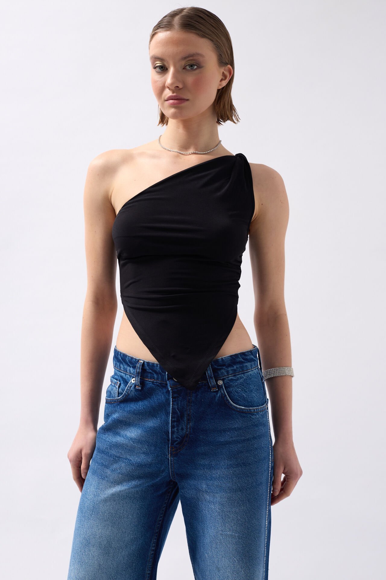 Wholesale Asymmetrical Detail Black Blouse