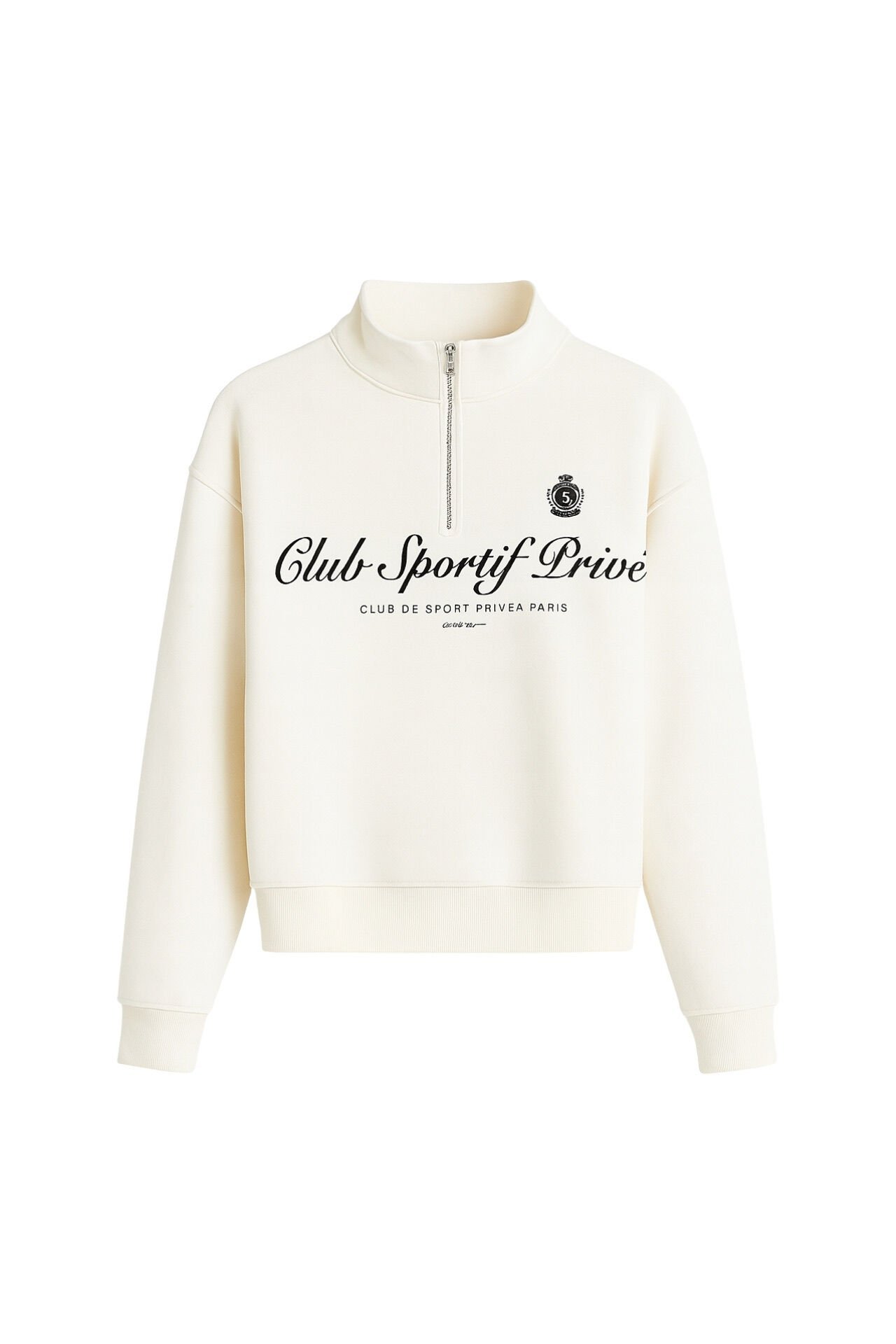 Toptan Fermuar Detay Baskılı Ekru Sweatshirt