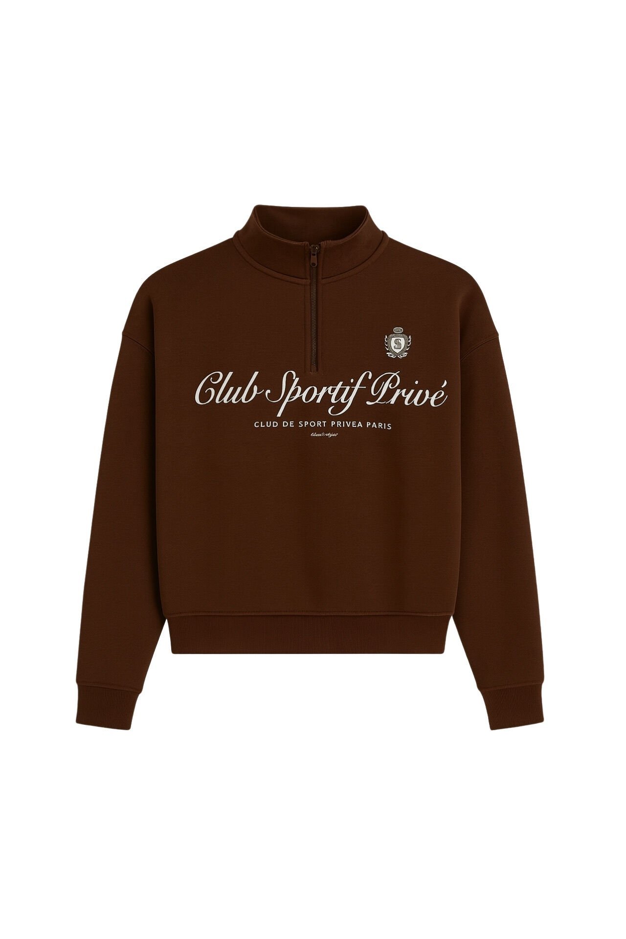 Toptan Fermuar Detay Baskılı Kahverengi Sweatshirt