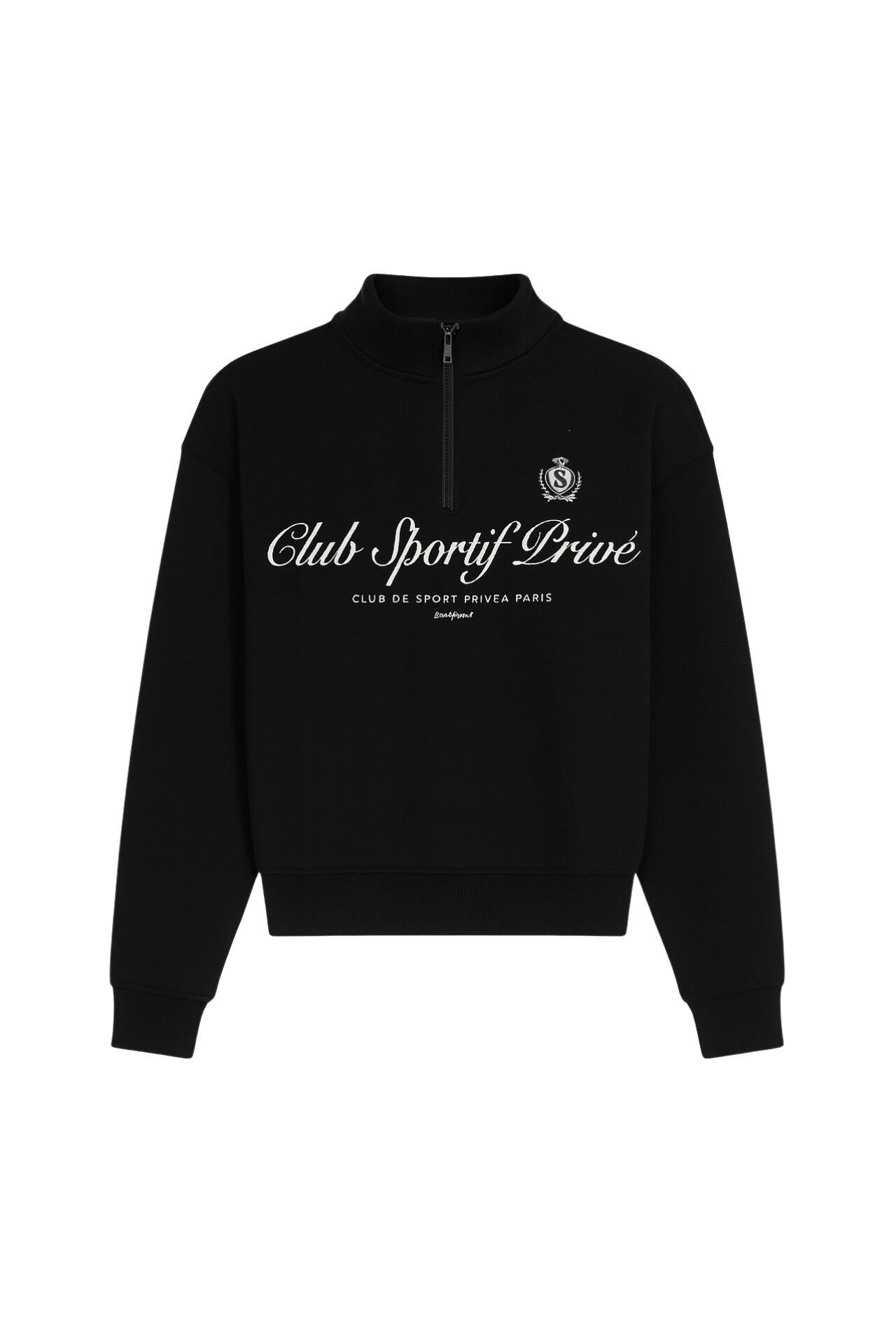 Toptan Fermuar Detay Baskılı Siyah Sweatshirt