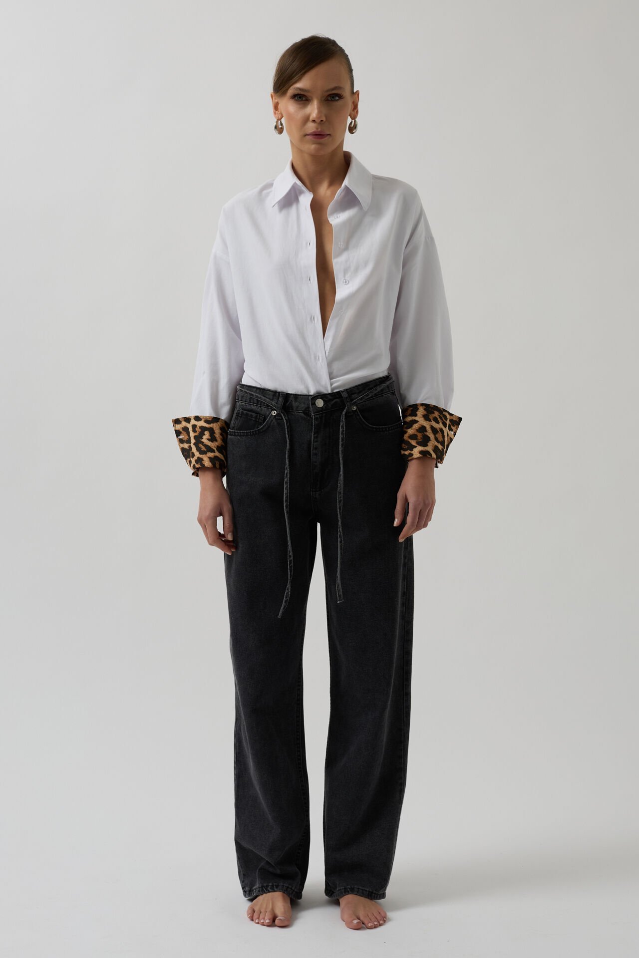 Wholesale Piping Detail Straight Black Jeans