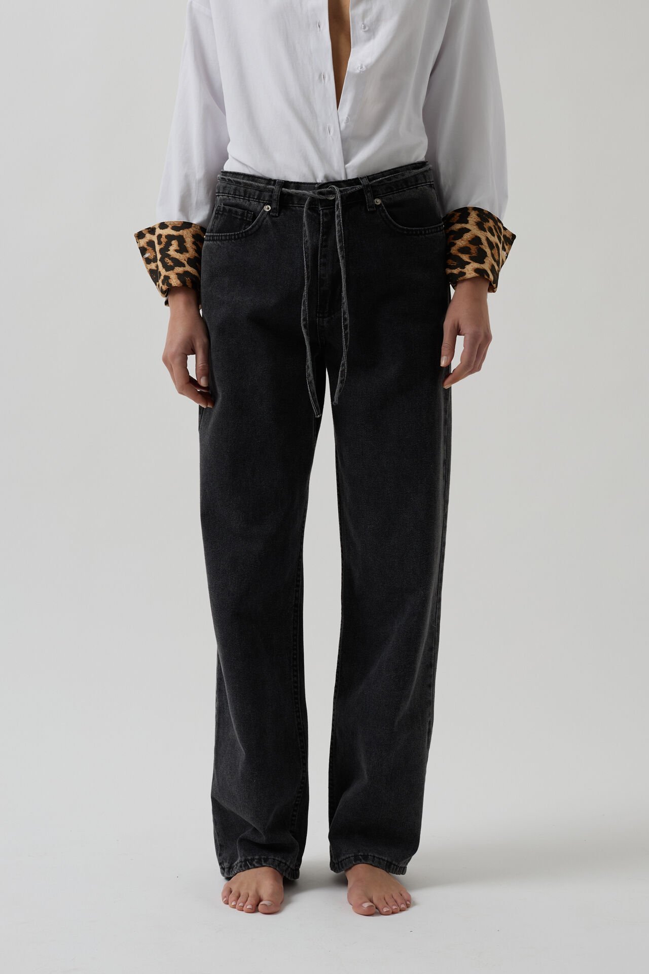 Wholesale Piping Detail Straight Black Jeans