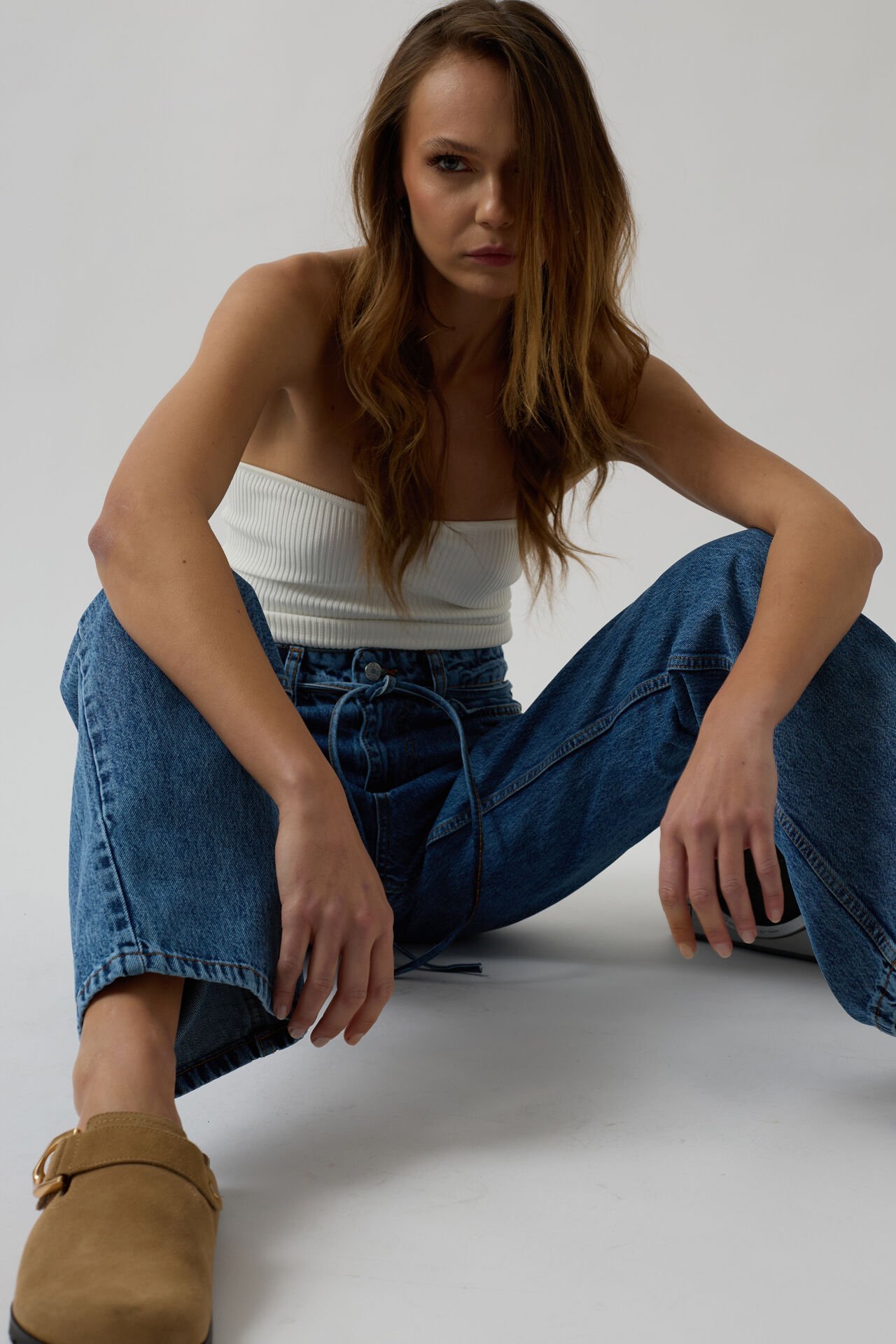 Wholesale Piping Detail Straight Blue Jeans