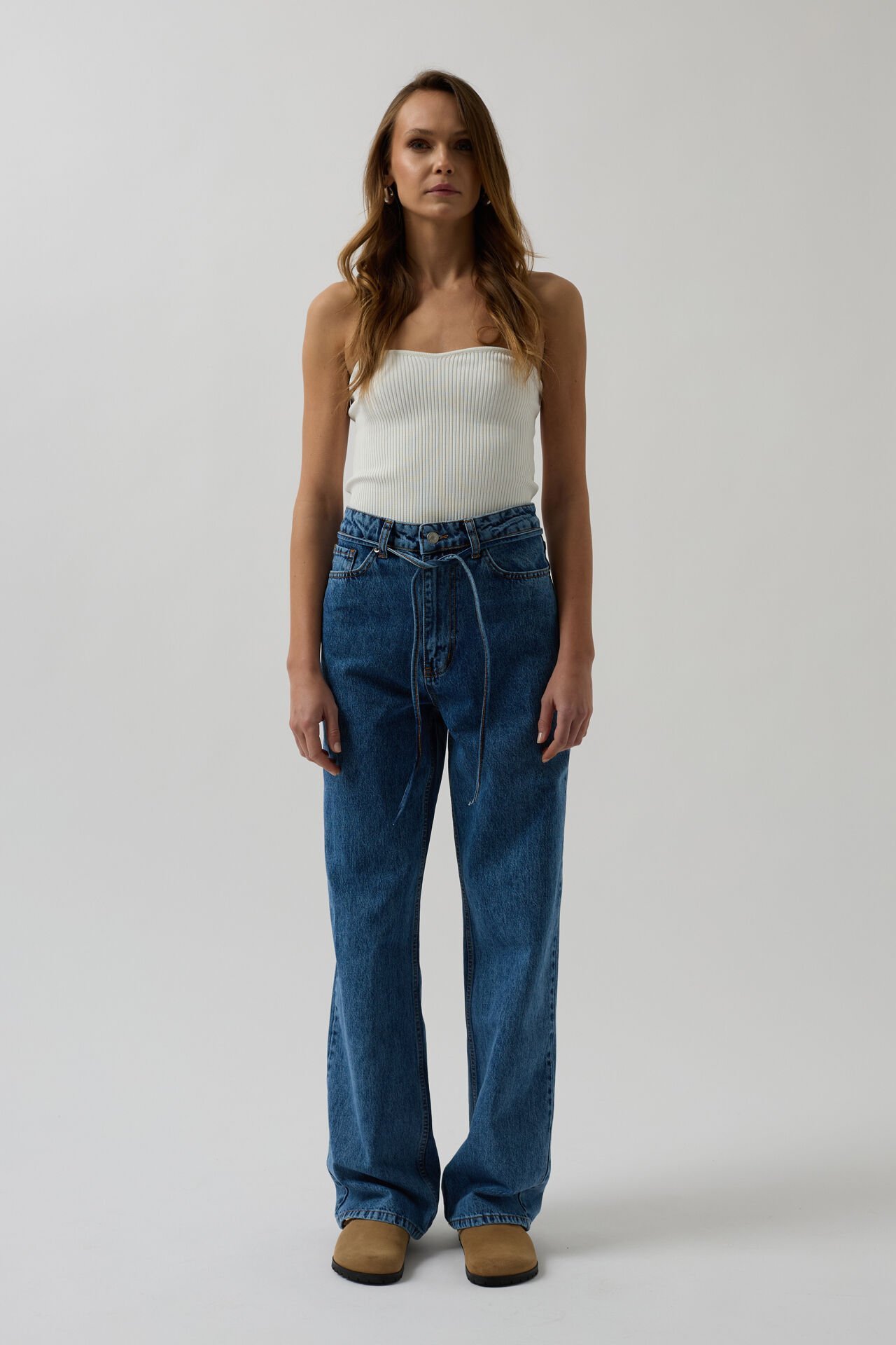 Toptan Biye Detay Straight Mavi Jean