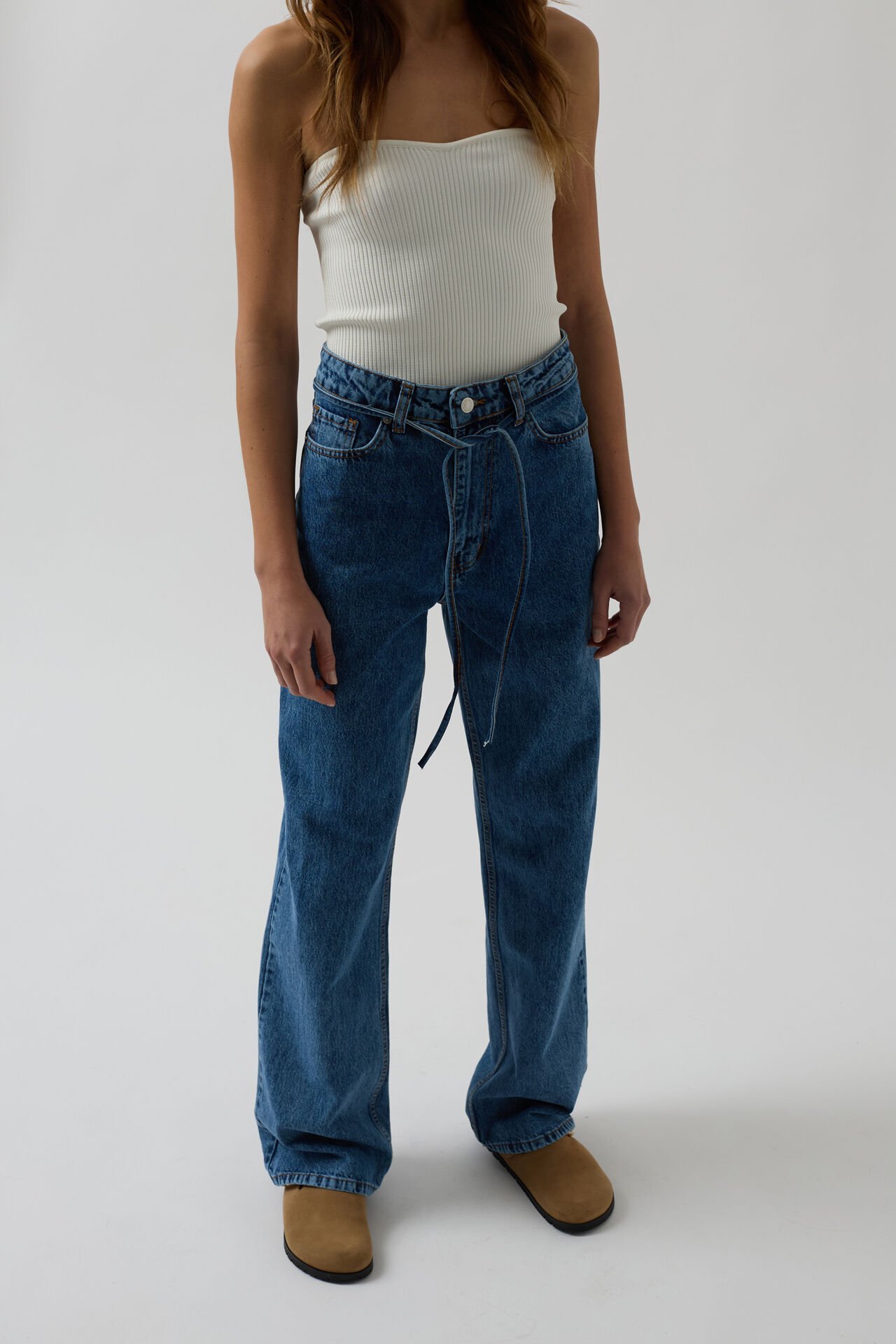 Wholesale Piping Detail Straight Blue Jeans