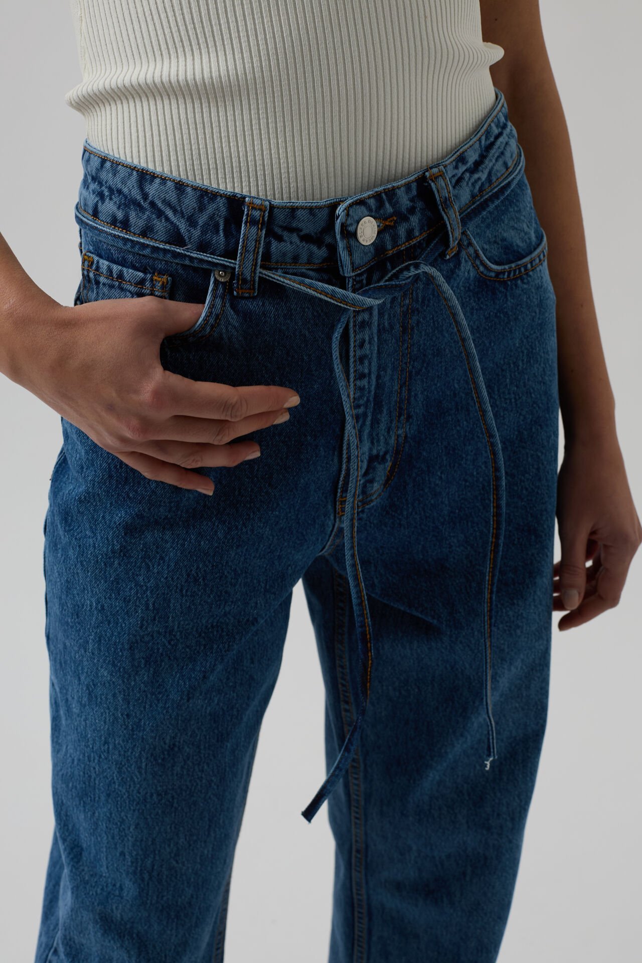 Toptan Biye Detay Straight Mavi Jean