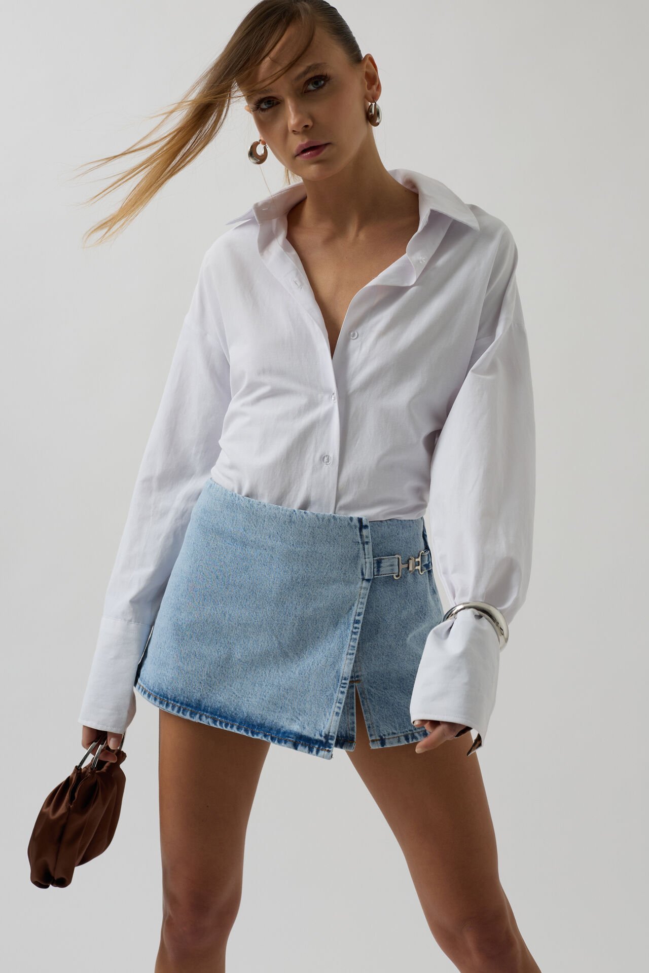 Wholesale Belt Detail Denim Blue Shorts Skirt