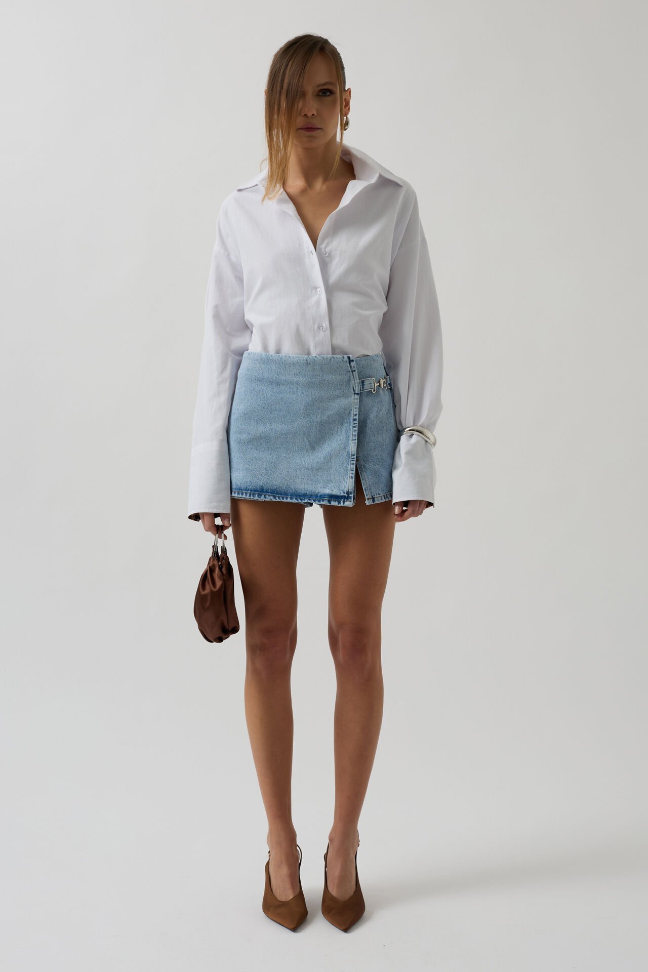 Wholesale Belt Detail Denim Blue Shorts Skirt