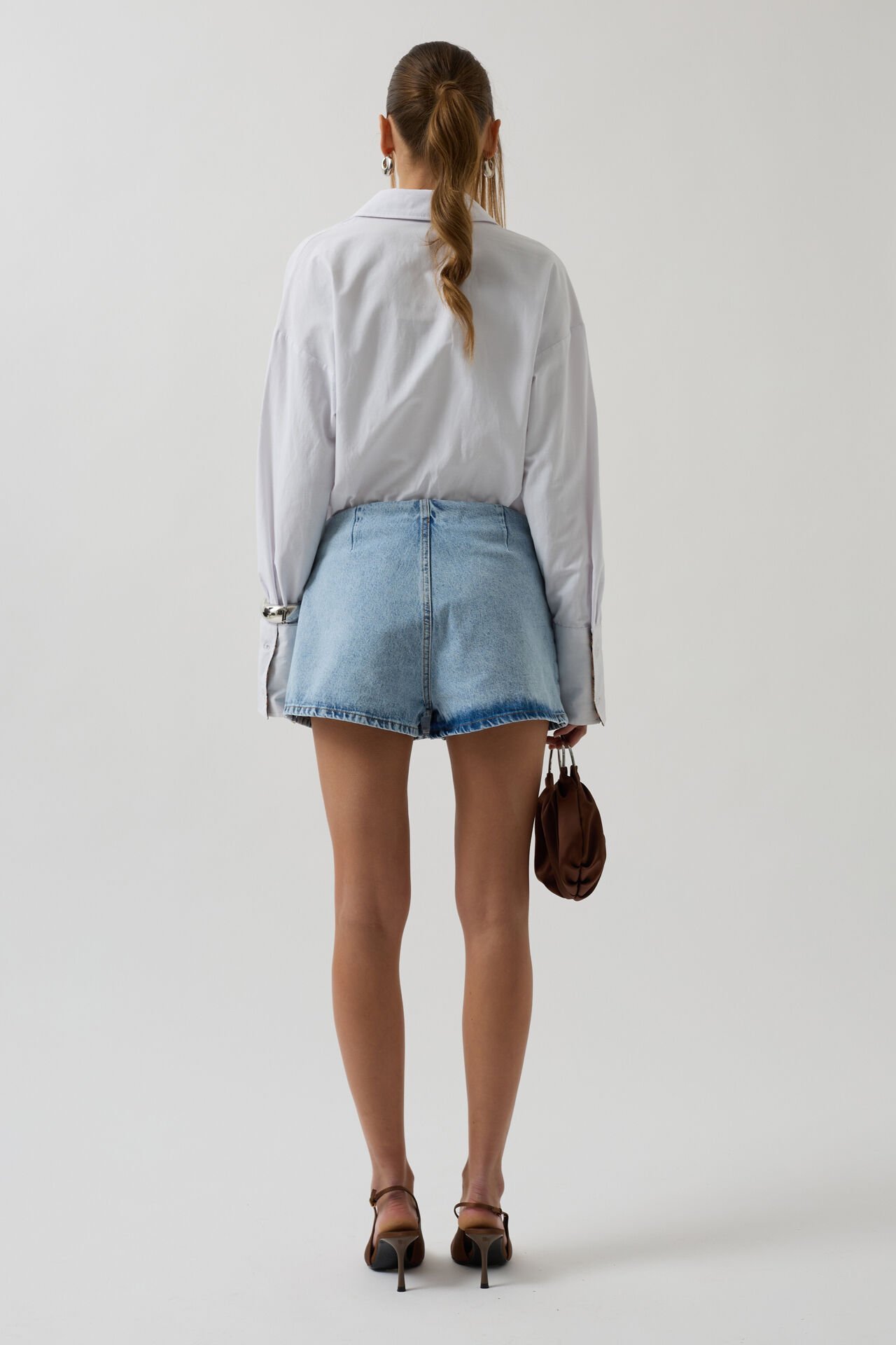 Wholesale Belt Detail Denim Blue Shorts Skirt