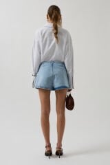 Wholesale Belt Detail Denim Blue Shorts Skirt