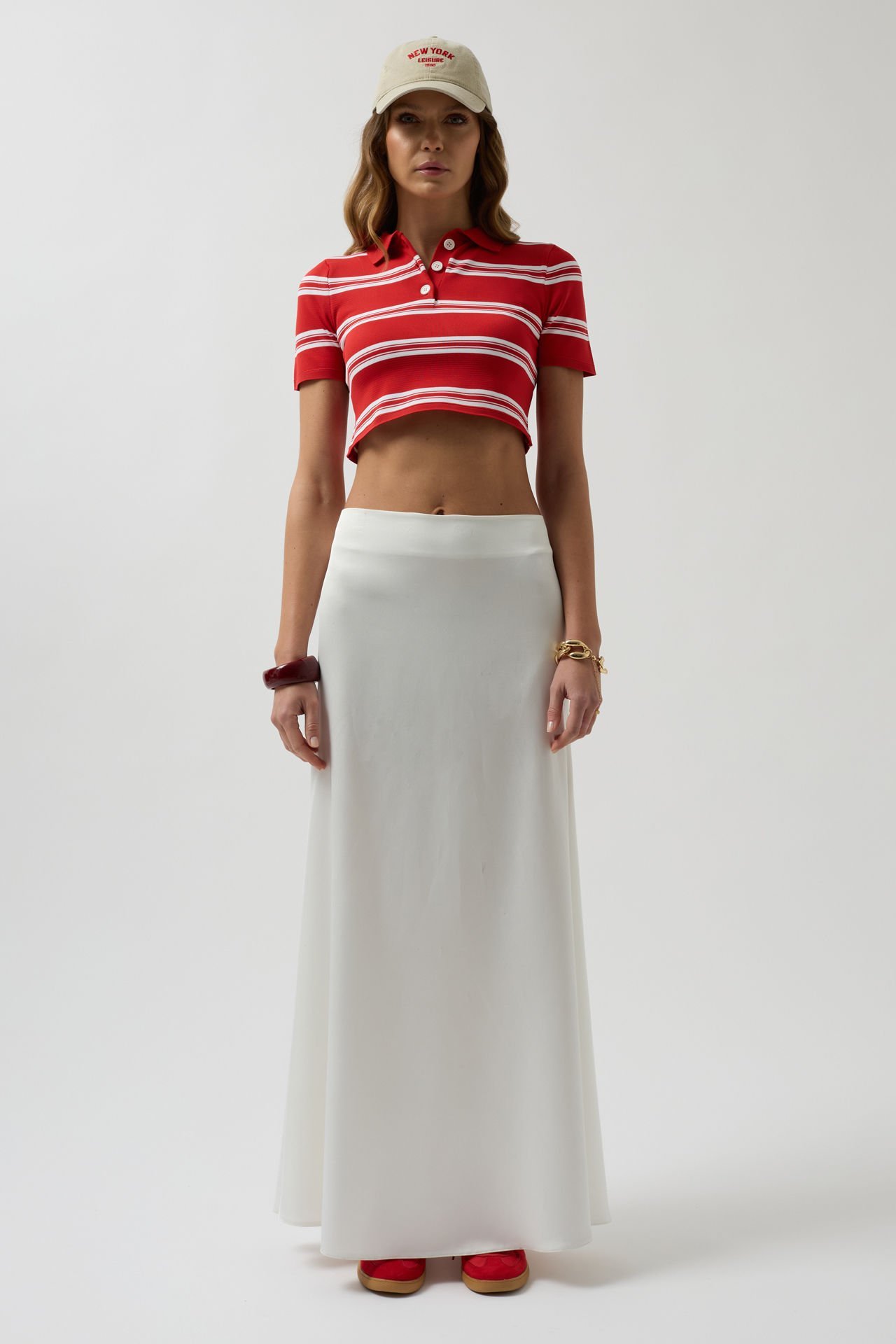 Toptan Polo Yaka Crop Kırmızı T-Shirt