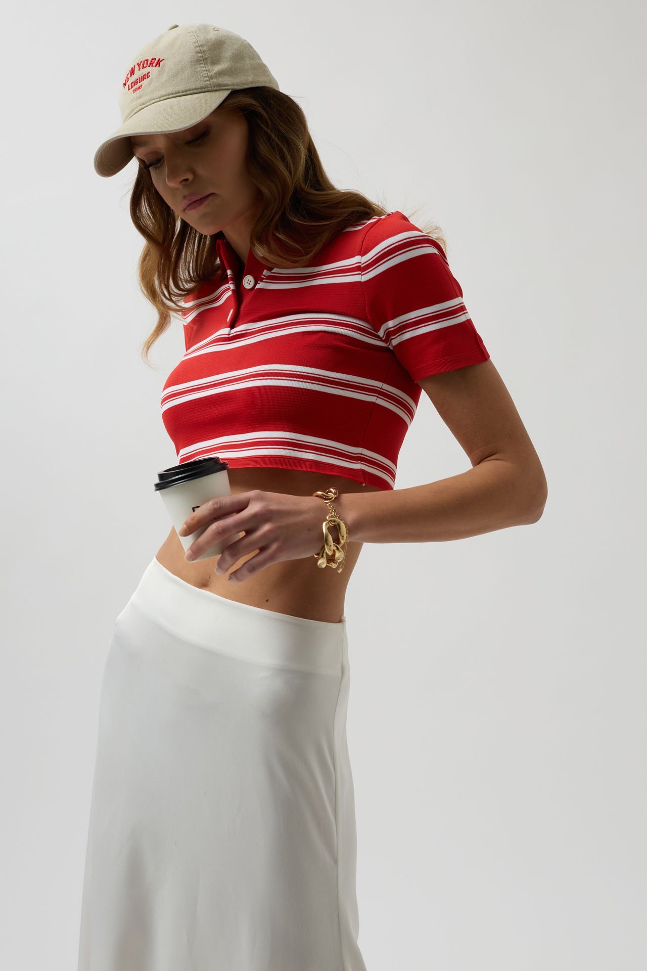 Toptan Polo Yaka Crop Kırmızı T-Shirt
