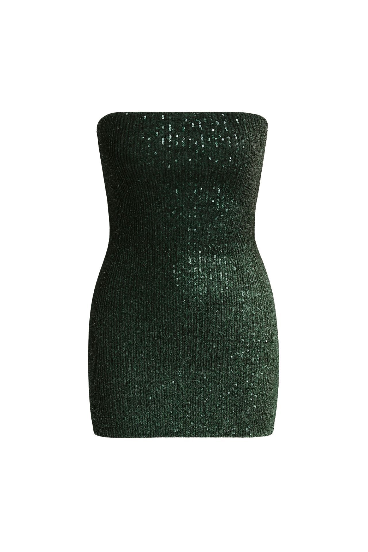 Toptan Payetli Straplez Yeşil Mini Elbise