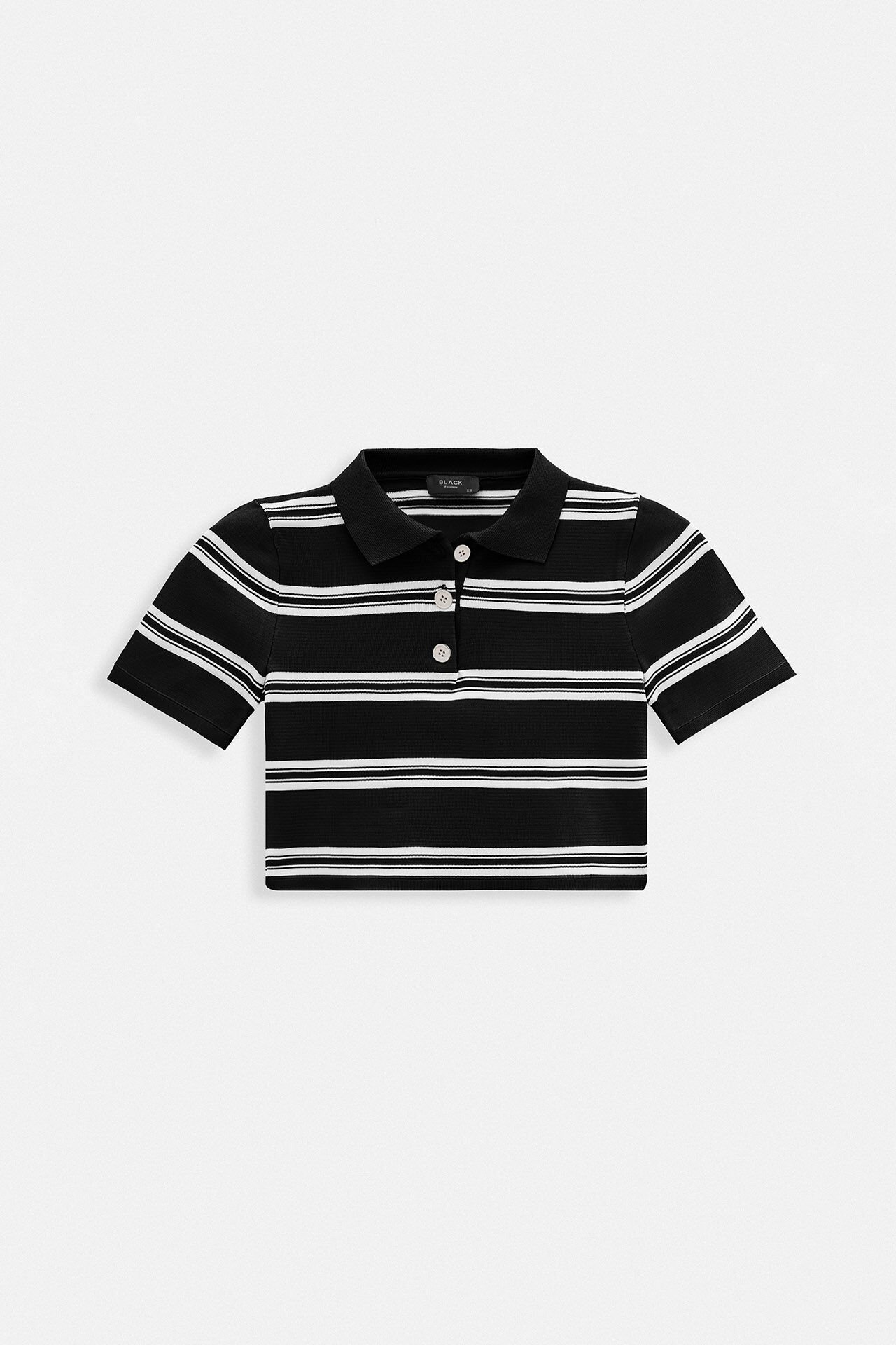 Toptan Polo Yaka Crop Siyah T-Shirt