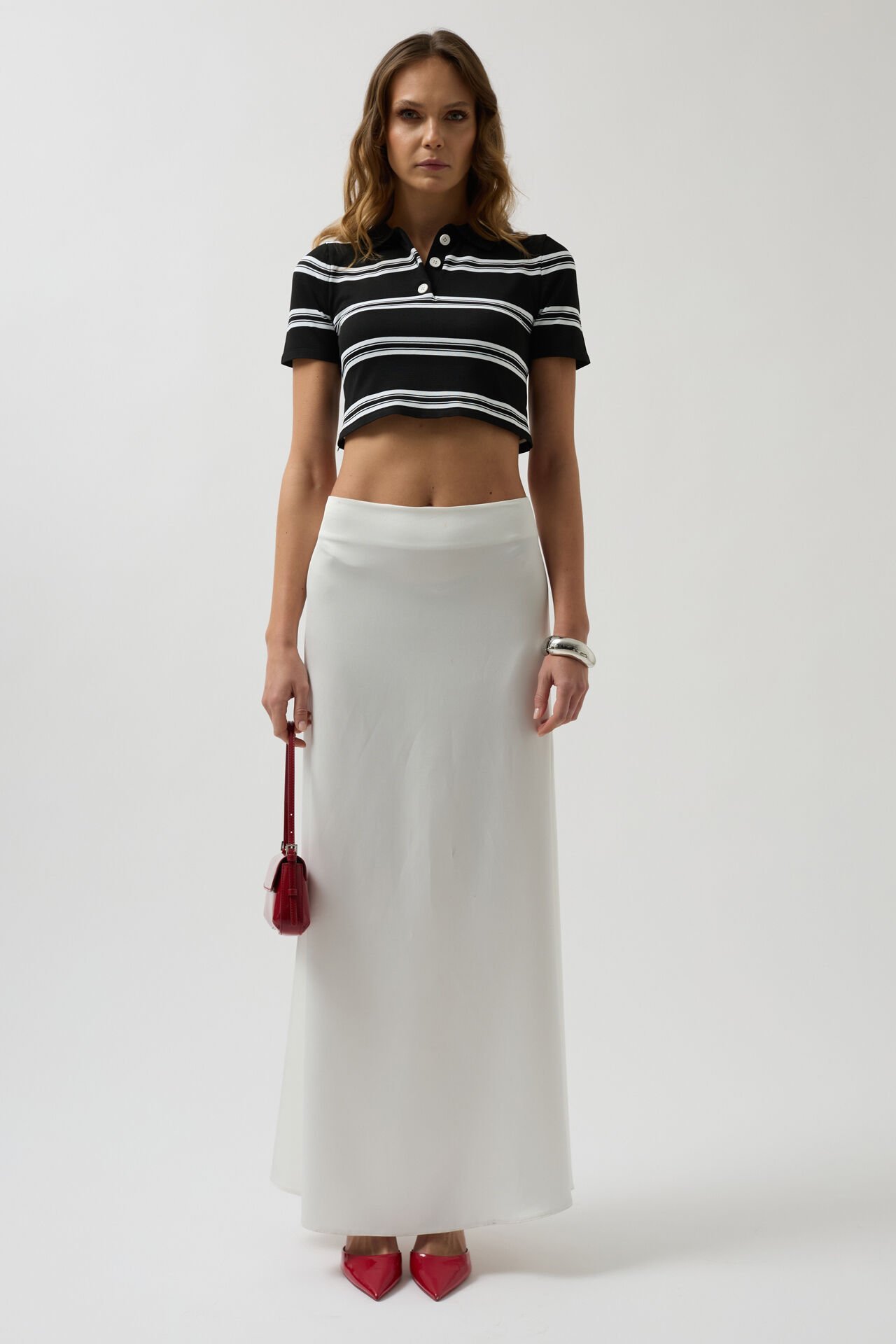 Toptan Polo Yaka Crop Siyah T-Shirt