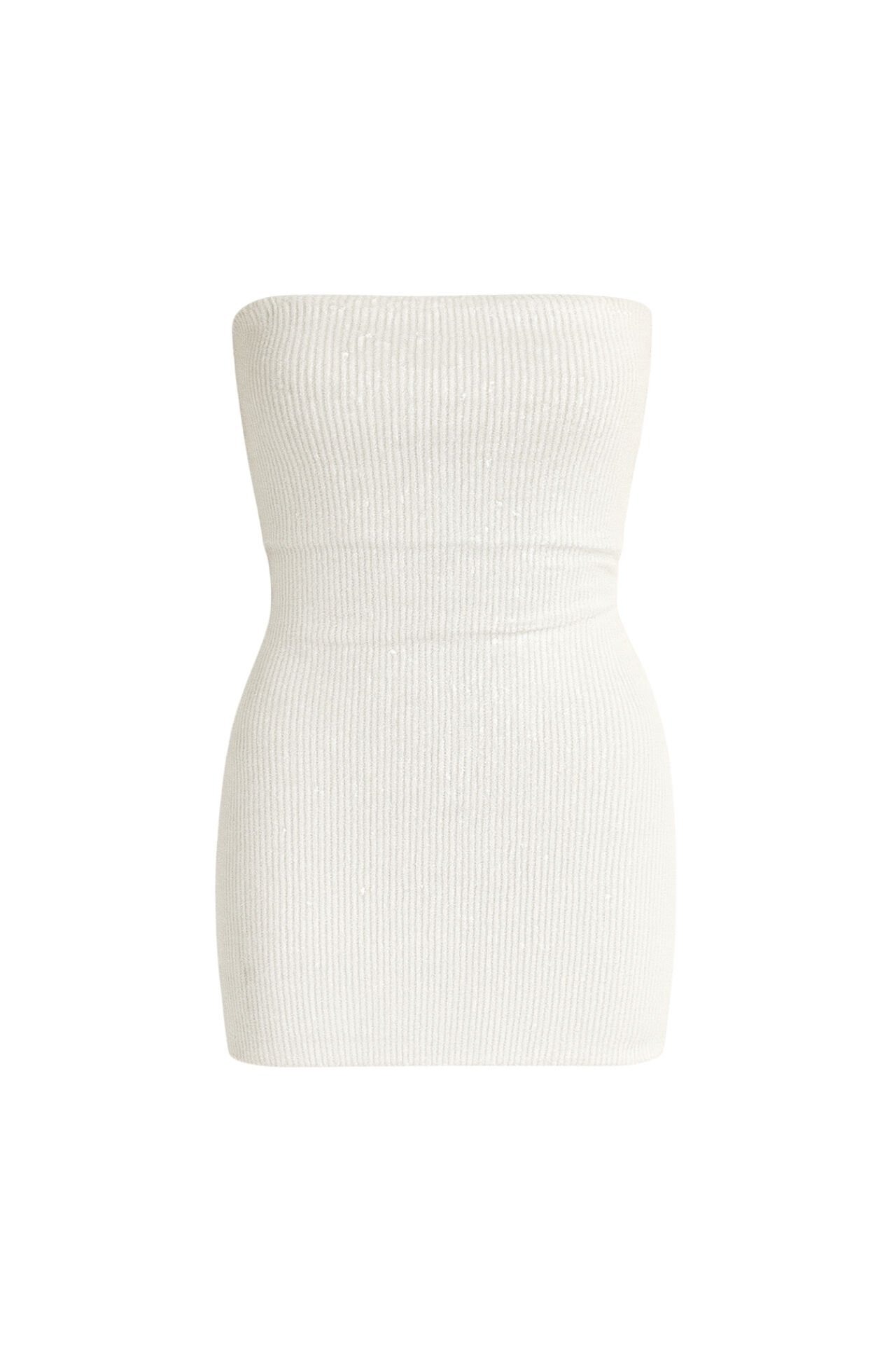 Toptan Payetli Straplez Beyaz Mini Elbise