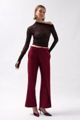 Toptan Anvelop Detay Asimetrik Bordo Pantolon