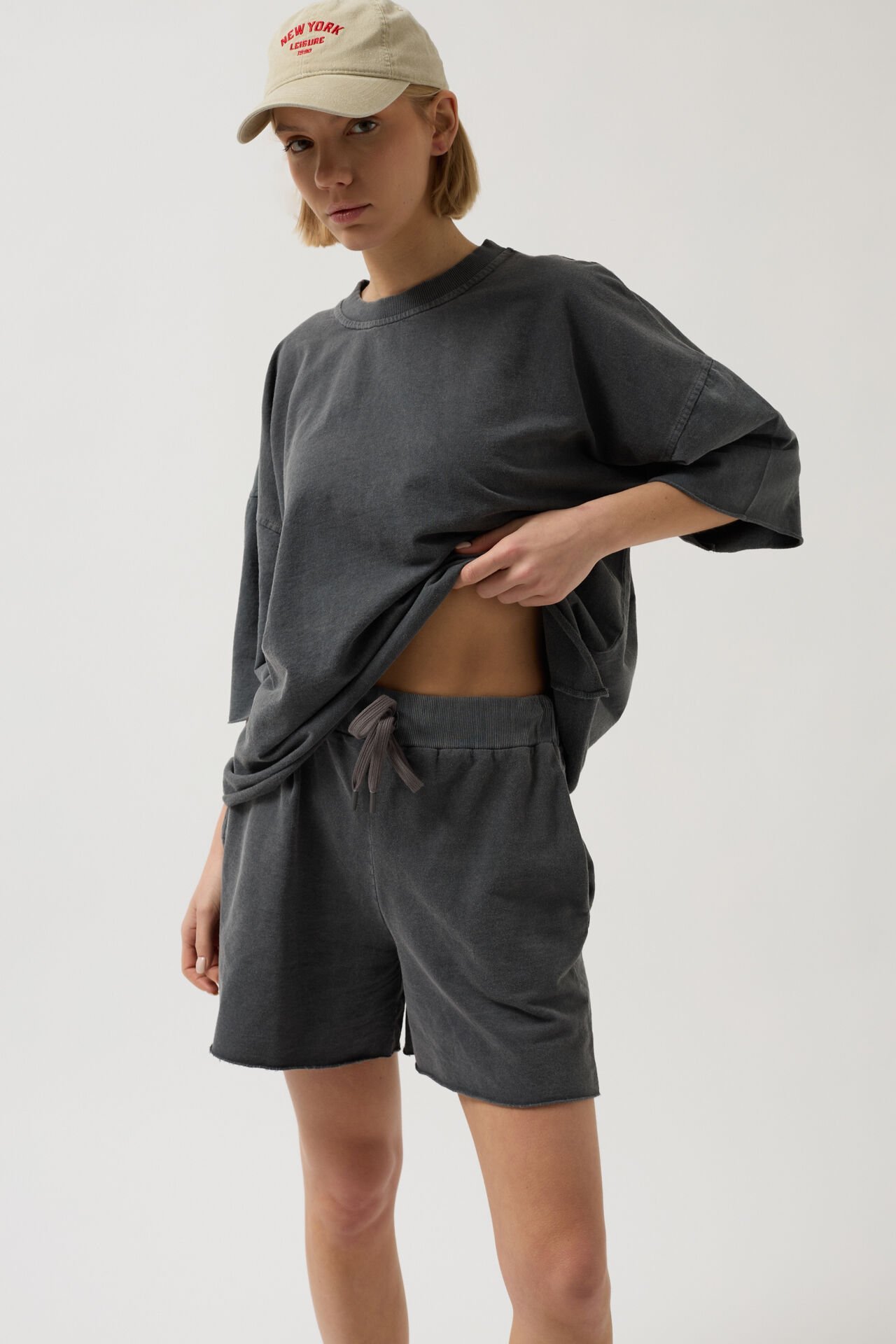 Wholesale Laser Cut Lace Detail Anthracite Shorts