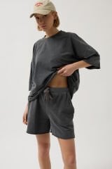Wholesale Laser Cut Lace Detail Anthracite Shorts
