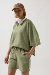Wholesale Laser Cut Lace Detail Khaki Shorts