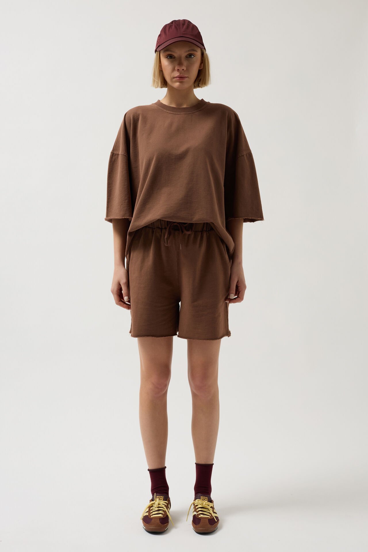 Wholesale Laser Cut Lace Detail Brown Shorts