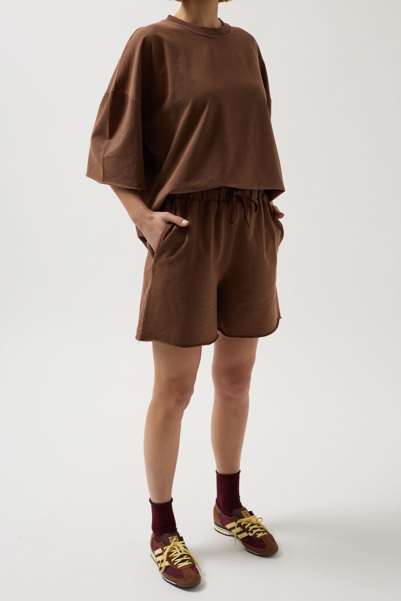 Wholesale Laser Cut Lace Detail Brown Shorts