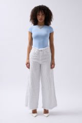 Toptan Püskül Detay Wide Leg Beyaz Jean