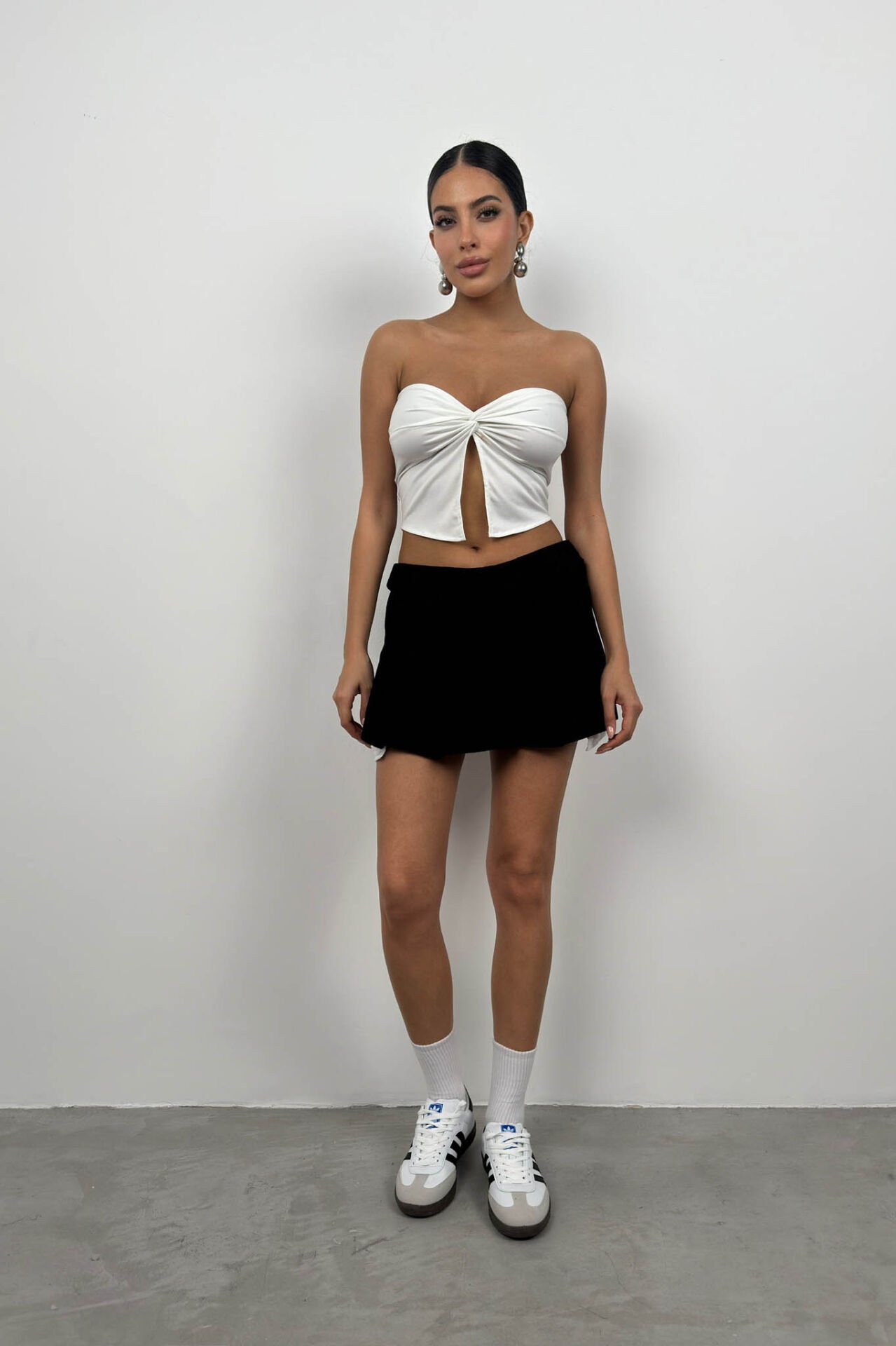 Toptan Bel Katlamalı Pileli Siyah Mini Etek