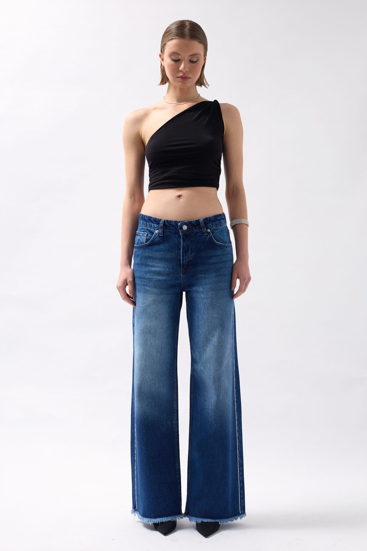 Wholesale Stone Stripe Detailed Blue Jeans