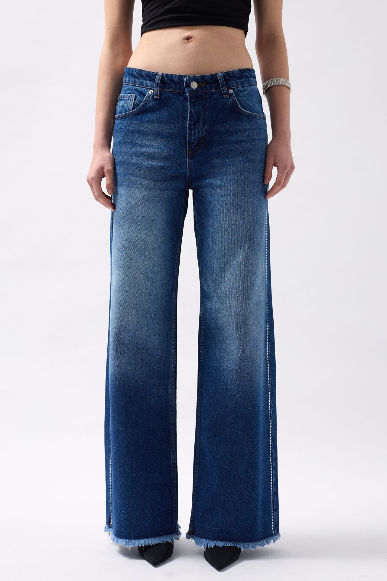 Wholesale Stone Stripe Detailed Blue Jeans