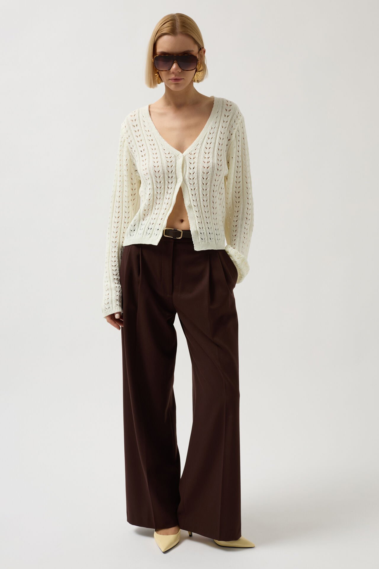 Wholesale Button Detail Knitted Ecru Blouse