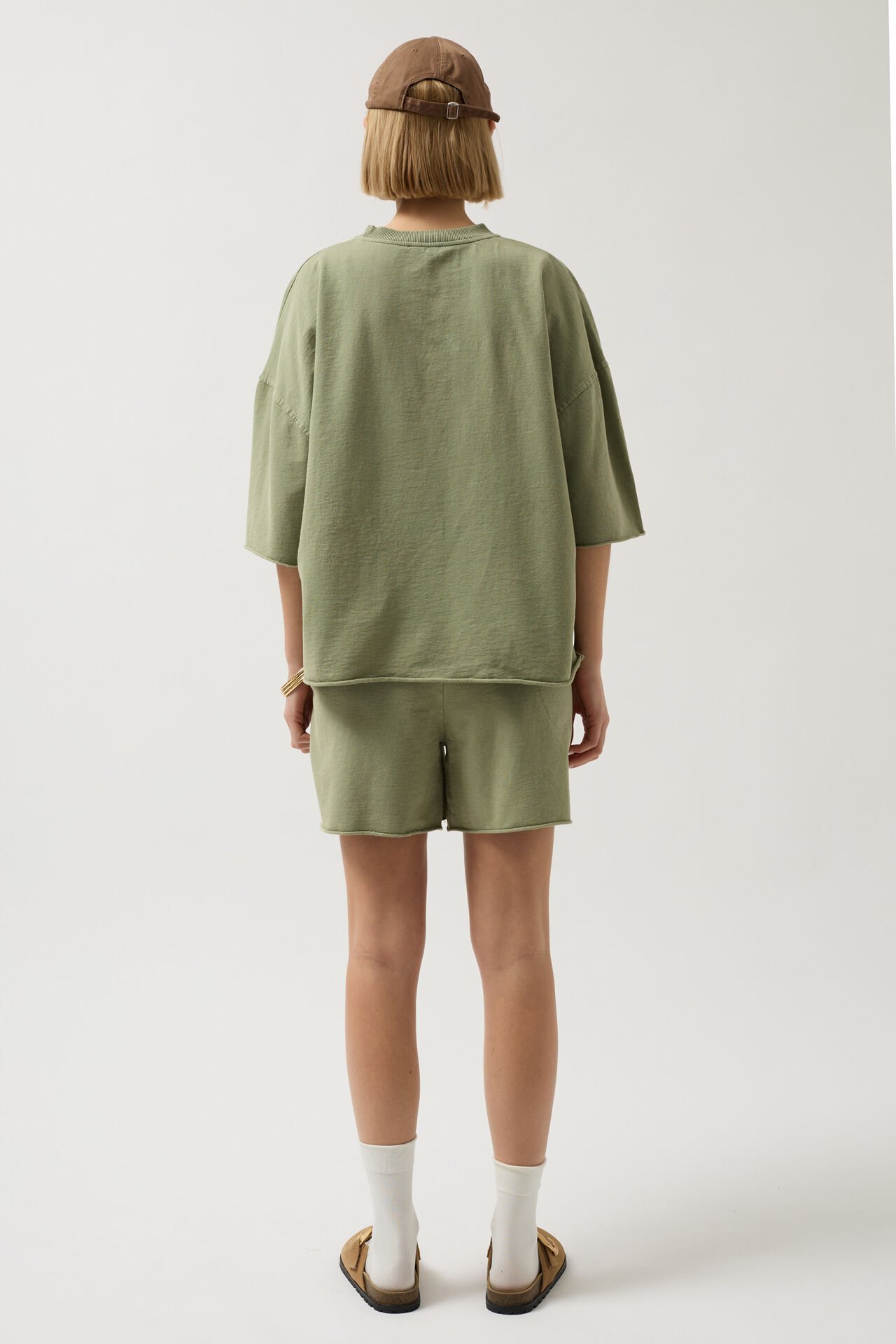 Toptan Oversize Lazer Kesim Bisiklet Yaka Haki T-Shirt