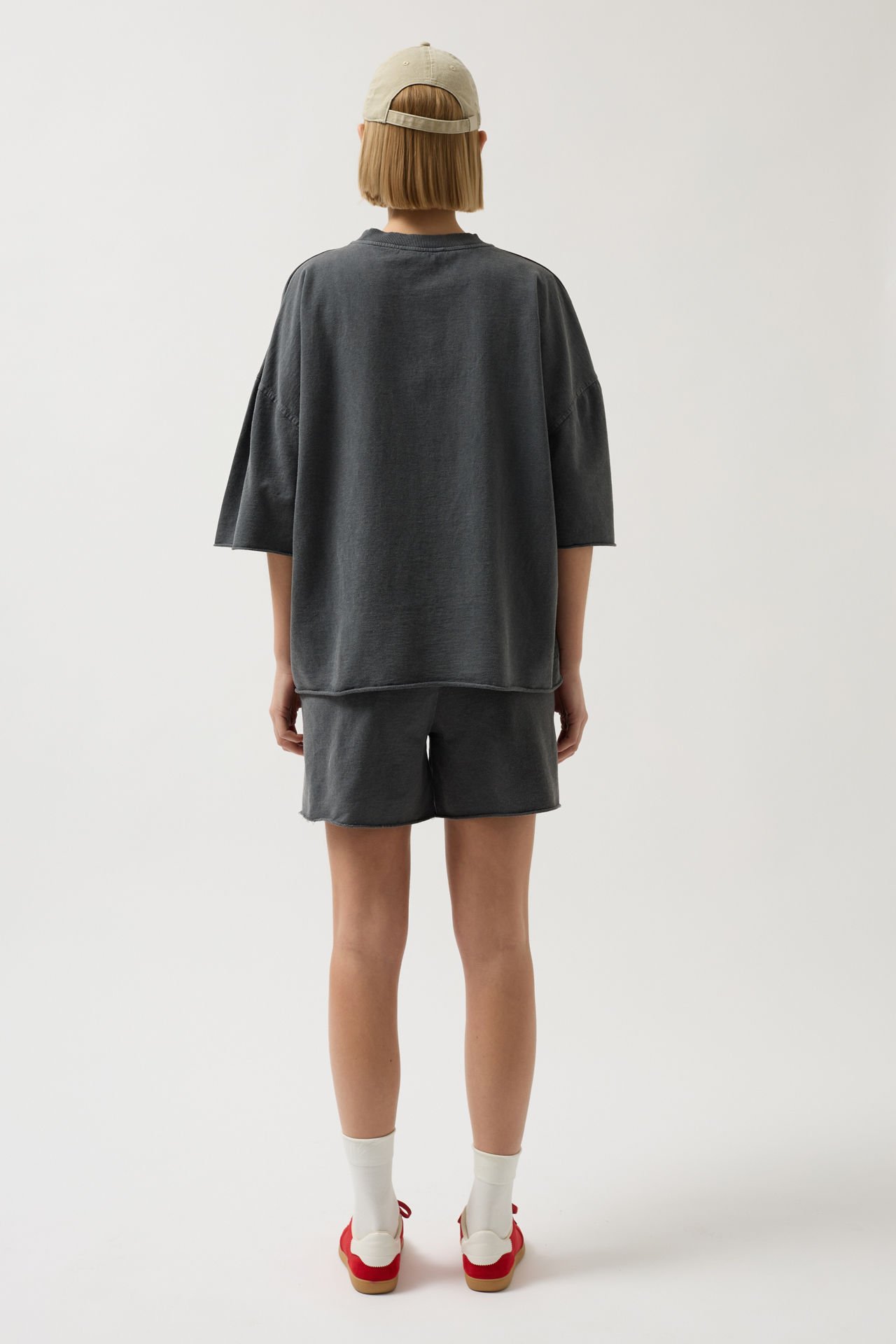 Toptan Oversize Lazer Kesim Bisiklet Yaka Antrasit T-Shirt