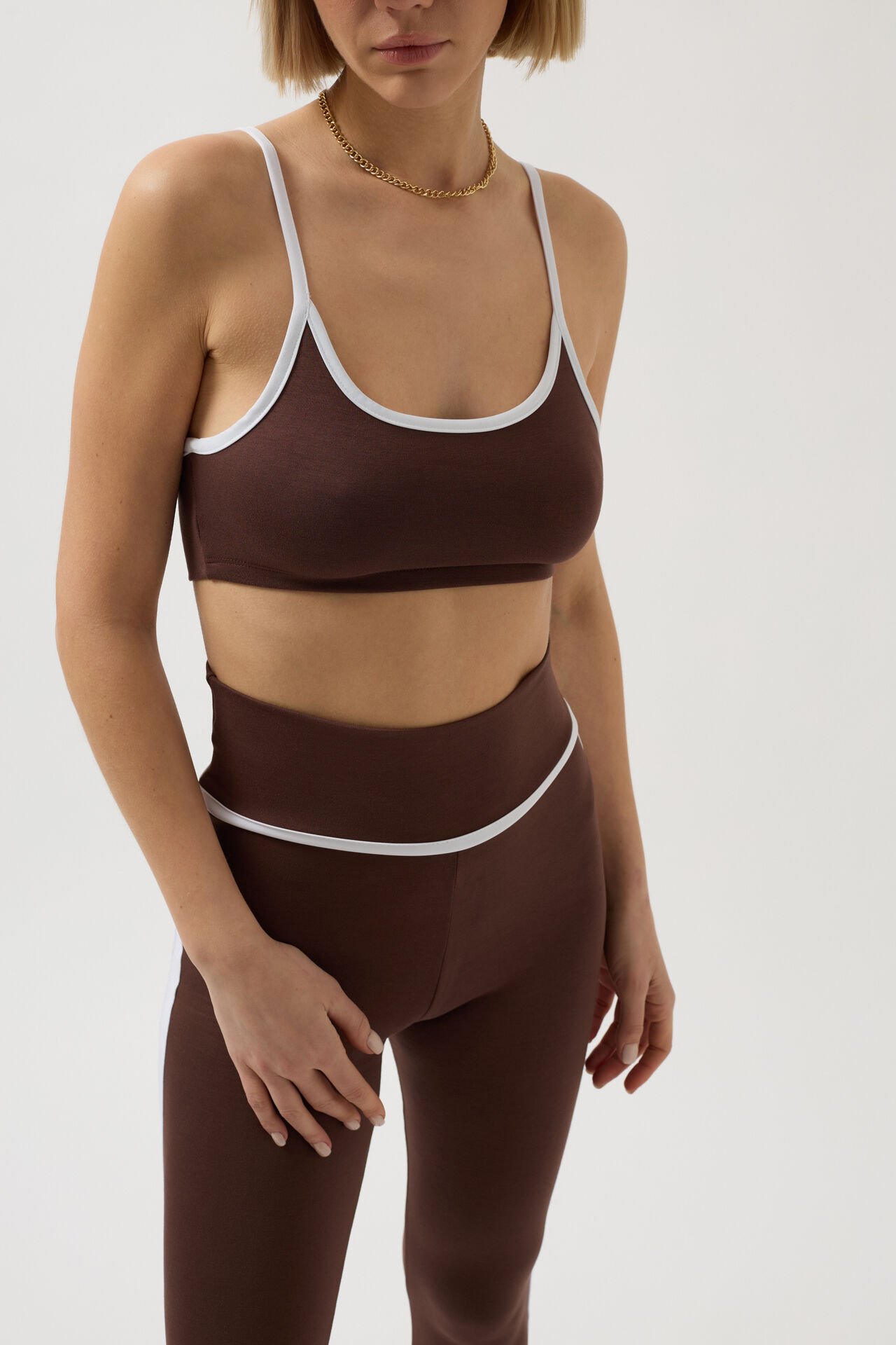 Wholesale Piping Detailed Strappy Brown Bra