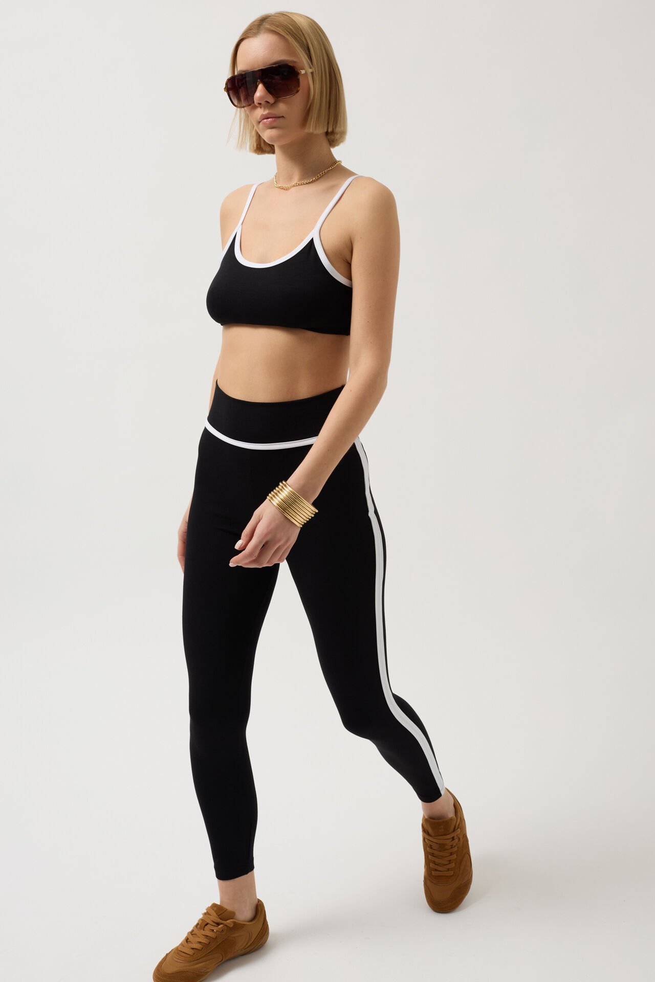 Wholesale High Waist Black Leggings with Piping Detail