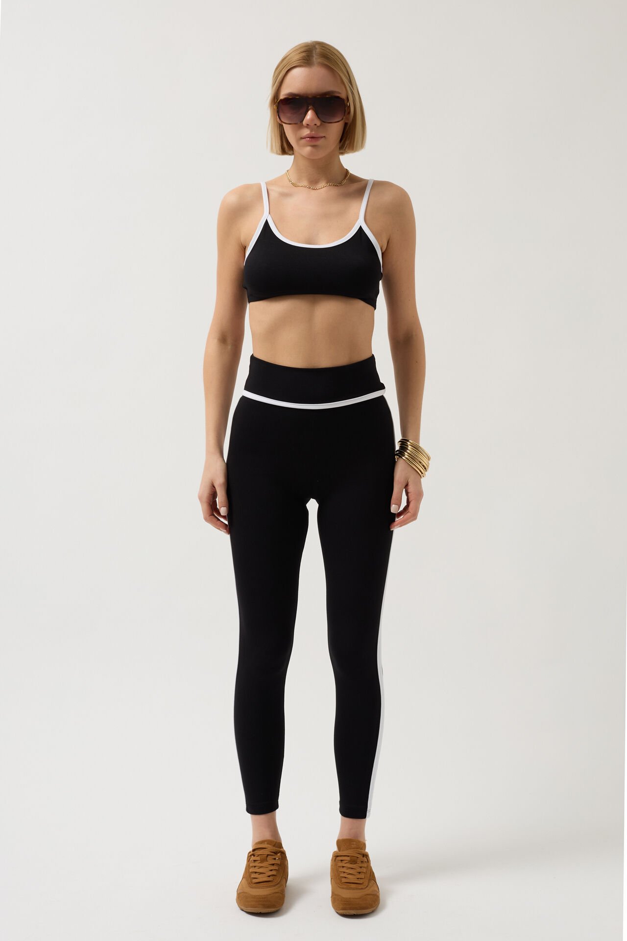 Wholesale High Waist Black Leggings with Piping Detail