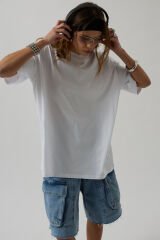Toptan Etek Ucu Baskili Beyaz T-shirt