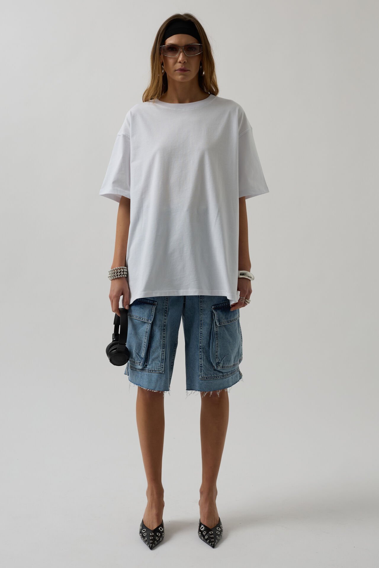 Toptan Etek Ucu Baskili Beyaz T-shirt