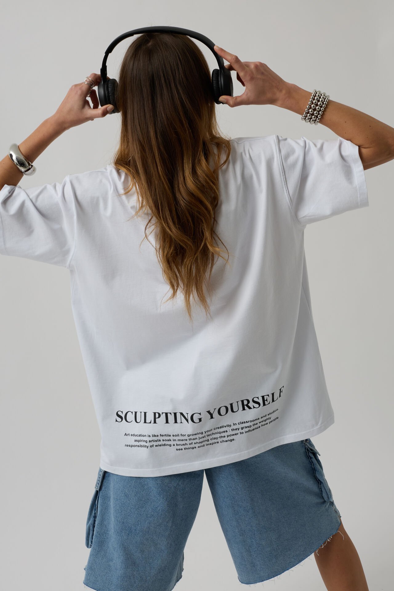 Toptan Etek Ucu Baskili Beyaz T-shirt
