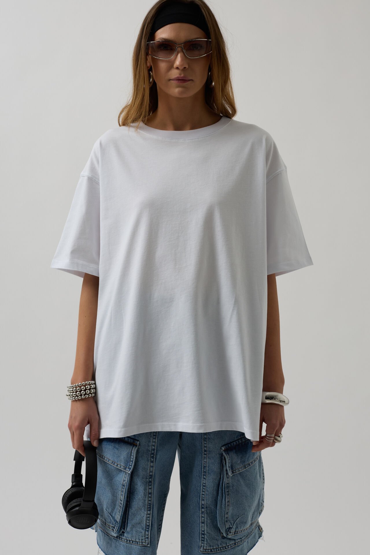 Toptan Etek Ucu Baskili Beyaz T-shirt