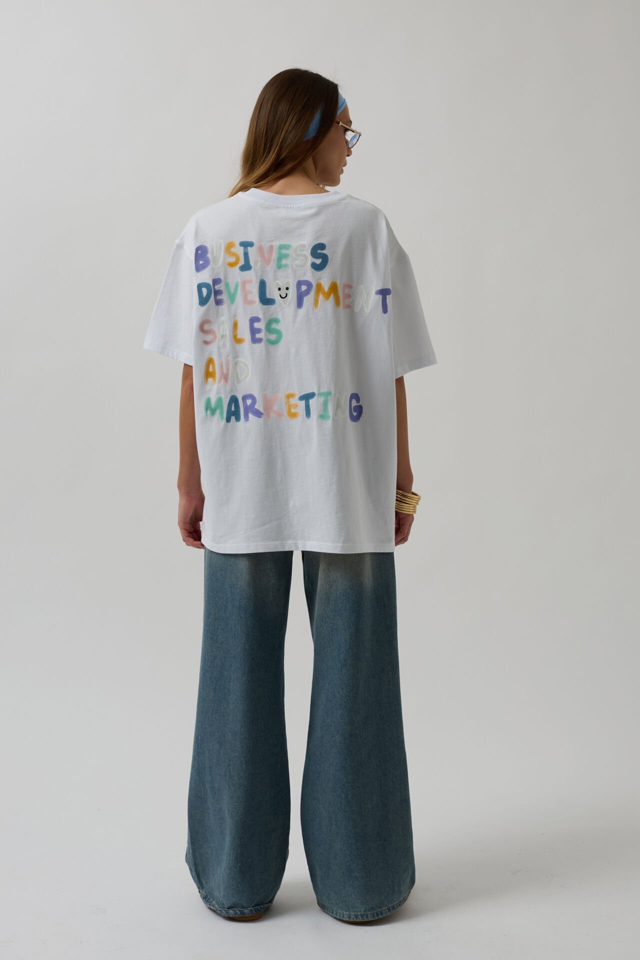 Toptan Sırt ve Ön Baskılı Oversize Beyaz T-Shirt