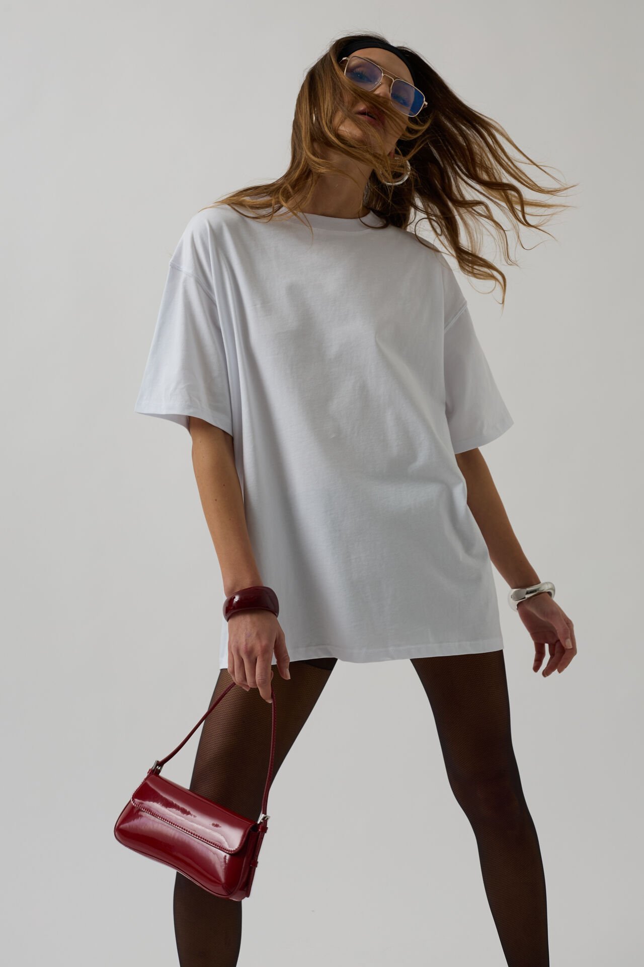 Toptan Sırt Baskılı Oversize Beyaz T-Shirt