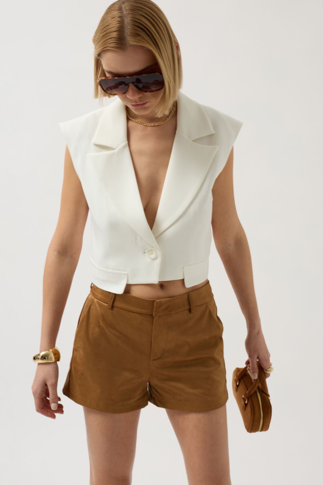 Wholesale Button Detail Pocket White Vest